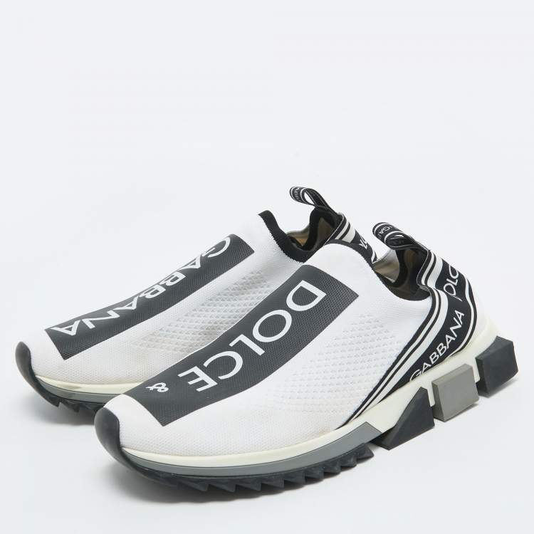 Pre Owned Dolce & Gabbana White/Black Knit Fabric Sorrento Sneakers Size 45