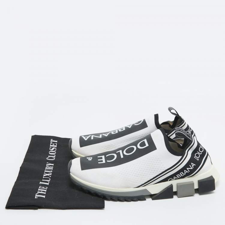 Pre Owned Dolce & Gabbana White/Black Knit Fabric Sorrento Sneakers Size 45