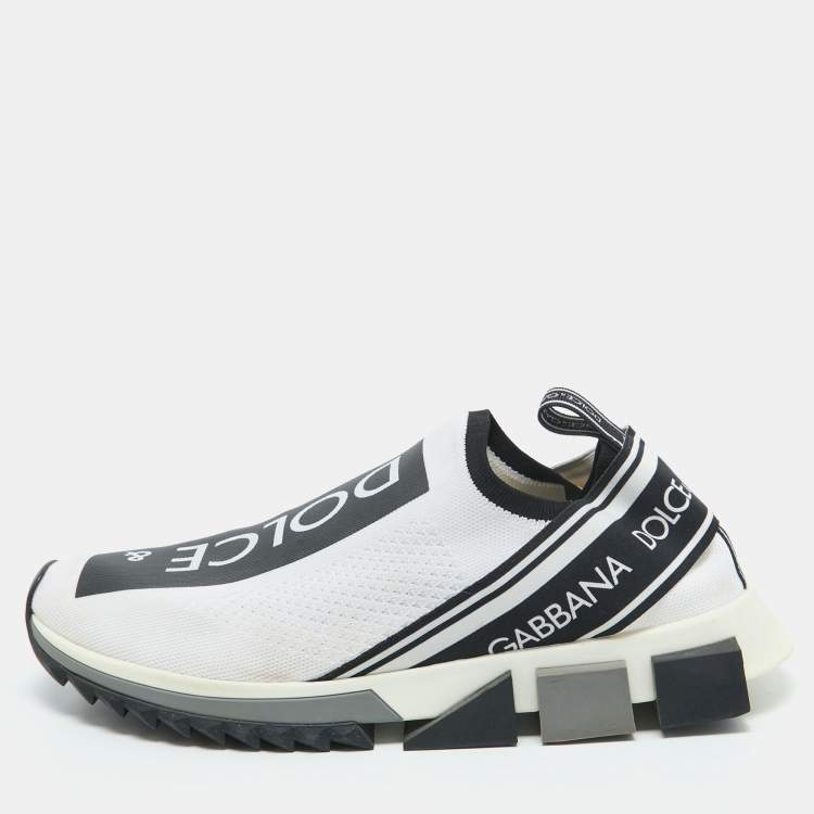 Pre Owned Dolce & Gabbana White/Black Knit Fabric Sorrento Sneakers Size 45