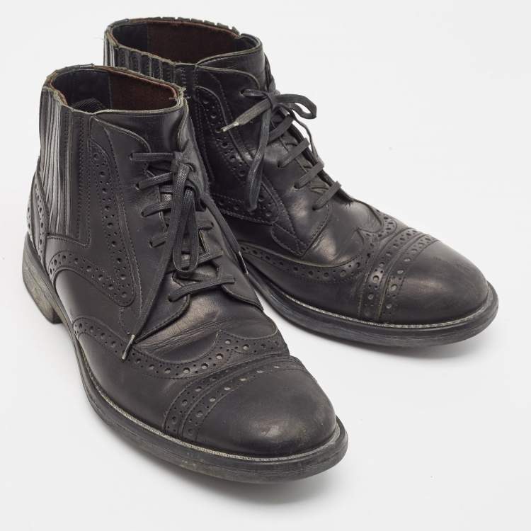 Pre Owned Dolce & Gabbana Black Leather Lace Up Combat Boots Size 39