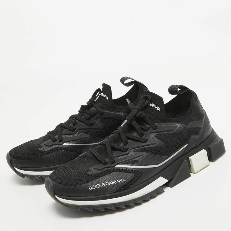 Pre Owned Dolce & Gabbana Black Mesh and Rubber Sorrento Lace Up Sneakers Size 45