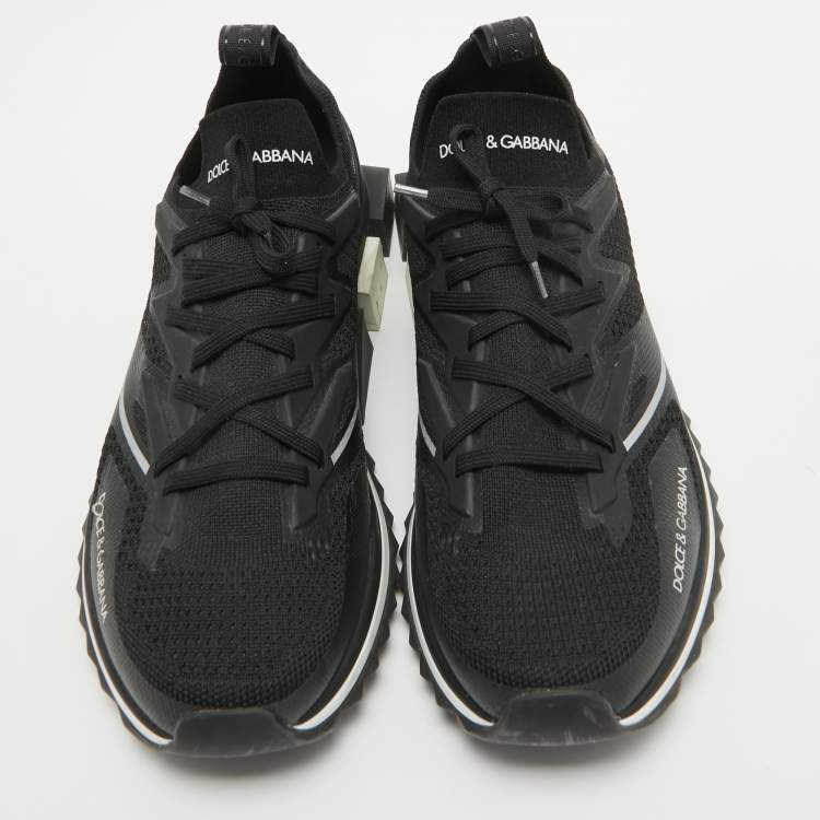 Pre Owned Dolce & Gabbana Black Mesh and Rubber Sorrento Lace Up Sneakers Size 45