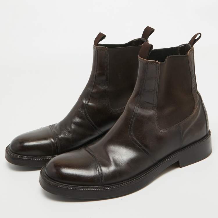 Pre Owned Dolce & Gabbana Brown Leather Ankle Boots Size 44