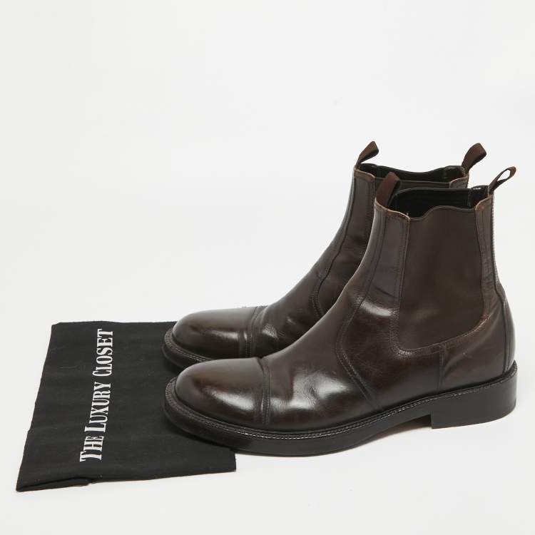 Pre Owned Dolce & Gabbana Brown Leather Ankle Boots Size 44