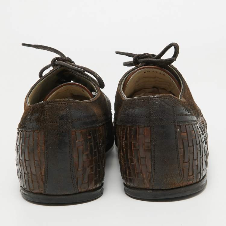 Pre Owned Dolce & Gabbana Brown Woven Leather and Suede Lace Up Derby Size 44