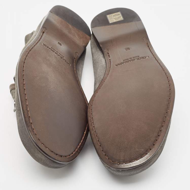 مملوكة مسبقًا Dolce & Gabbana Grey Suede Buckle Loafers Size 44