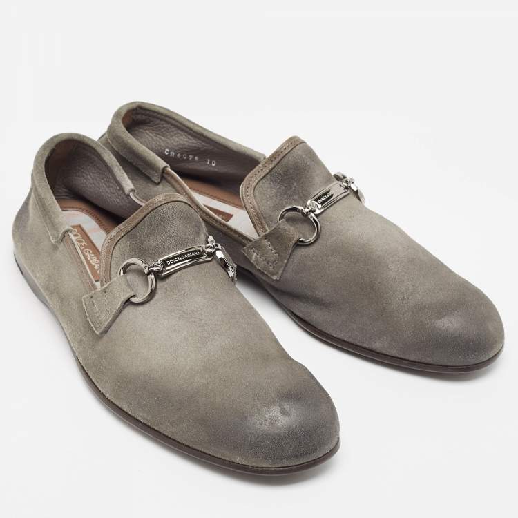 مملوكة مسبقًا Dolce & Gabbana Grey Suede Buckle Loafers Size 44