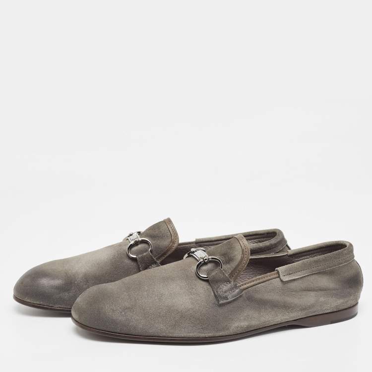 مملوكة مسبقًا Dolce & Gabbana Grey Suede Buckle Loafers Size 44