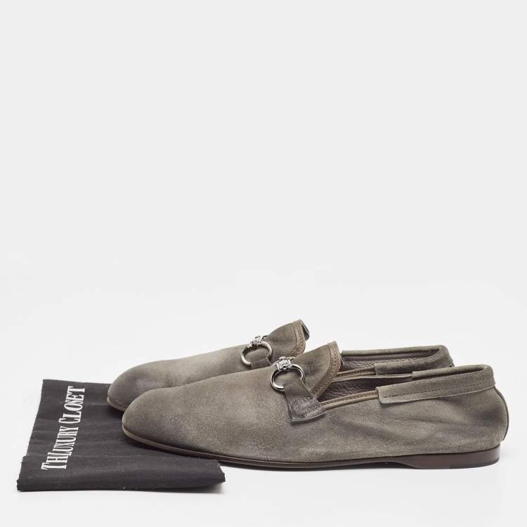 مملوكة مسبقًا Dolce & Gabbana Grey Suede Buckle Loafers Size 44
