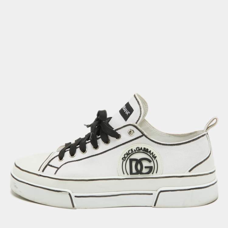 Pre Owned Dolce & Gabbana White/Black Canvas Portofino Light Sneakers Size 43.5