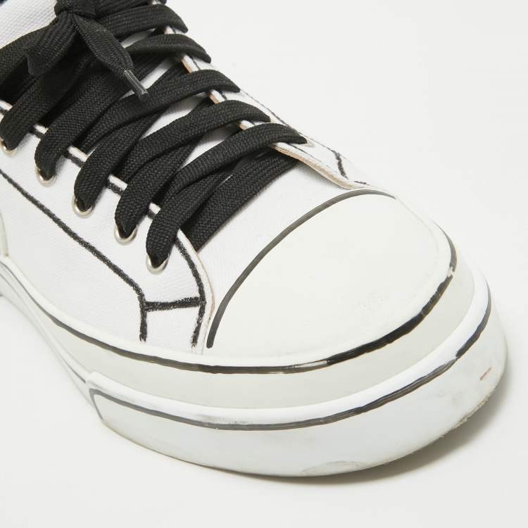 Pre Owned Dolce & Gabbana White/Black Canvas Portofino Light Sneakers Size 43.5
