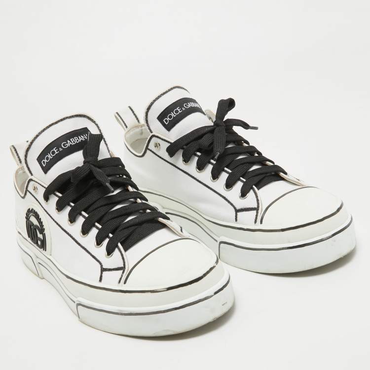 Pre Owned Dolce & Gabbana White/Black Canvas Portofino Light Sneakers Size 43.5