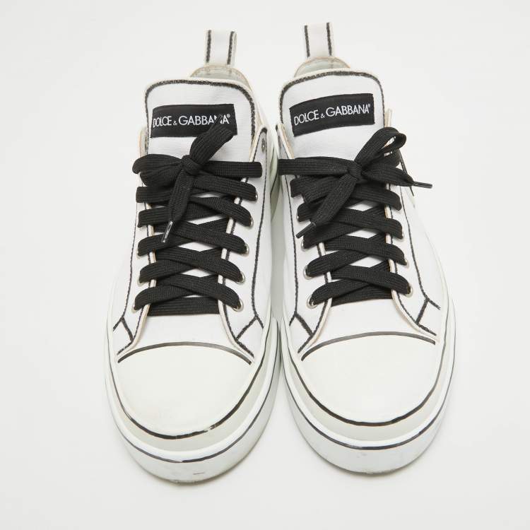 Pre Owned Dolce & Gabbana White/Black Canvas Portofino Light Sneakers Size 43.5