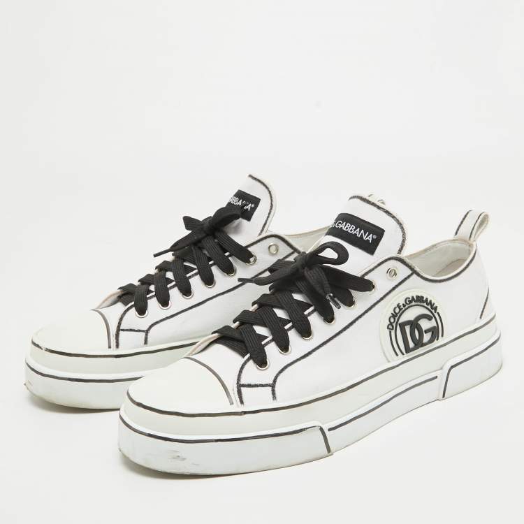 Pre Owned Dolce & Gabbana White/Black Canvas Portofino Light Sneakers Size 43.5