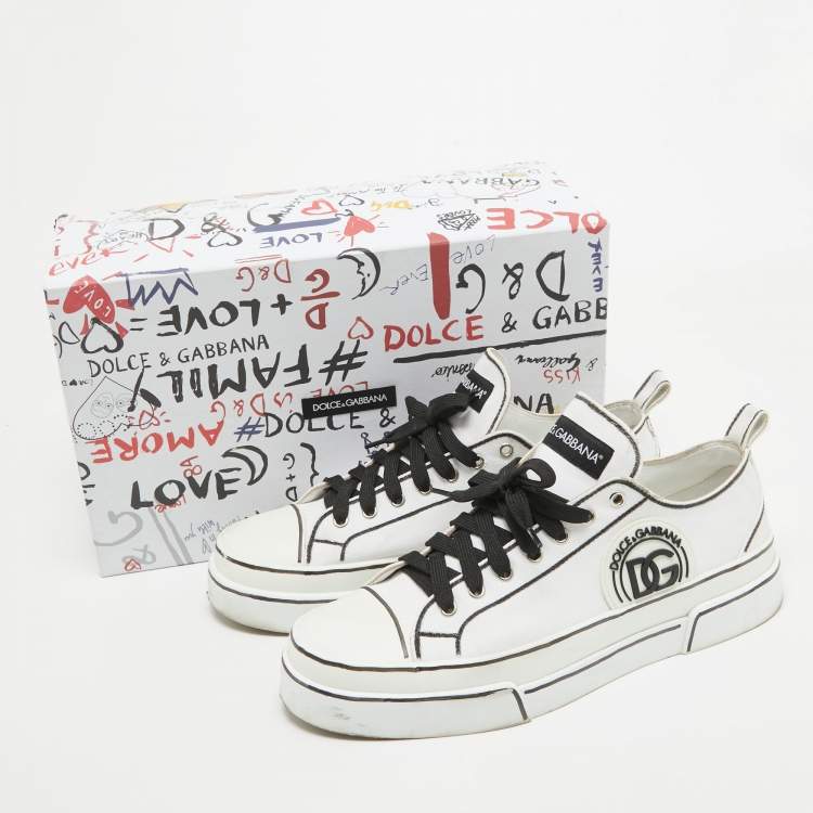 Pre Owned Dolce & Gabbana White/Black Canvas Portofino Light Sneakers Size 43.5