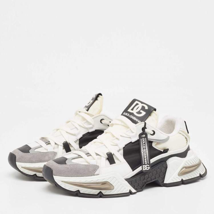 Pre Owned Dolce & Gabbana White/Black Neoprene and Suede Airmaster Sneakers Size 44