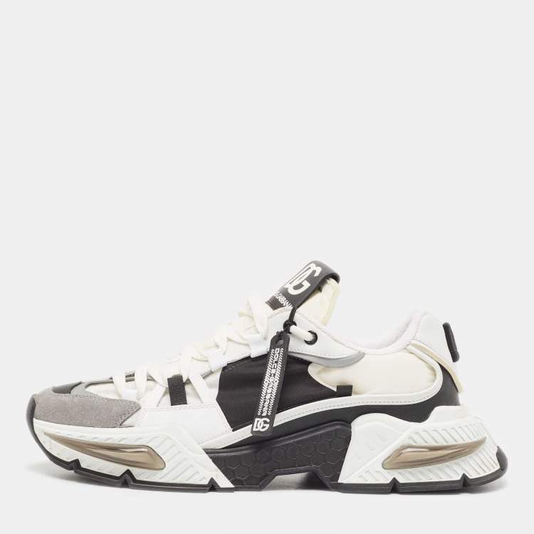 Pre Owned Dolce & Gabbana White/Black Neoprene and Suede Airmaster Sneakers Size 44