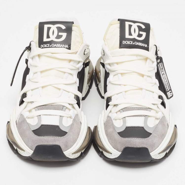 Pre Owned Dolce & Gabbana White/Black Neoprene and Suede Airmaster Sneakers Size 44