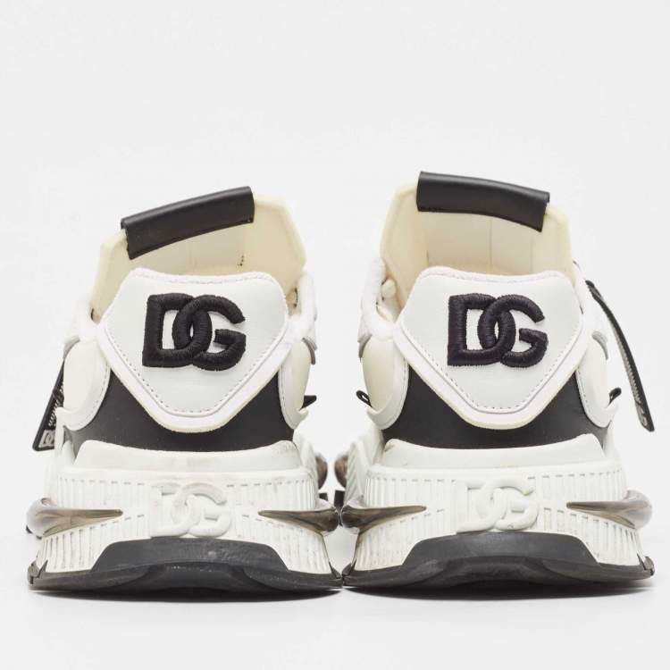 Pre Owned Dolce & Gabbana White/Black Neoprene and Suede Airmaster Sneakers Size 44