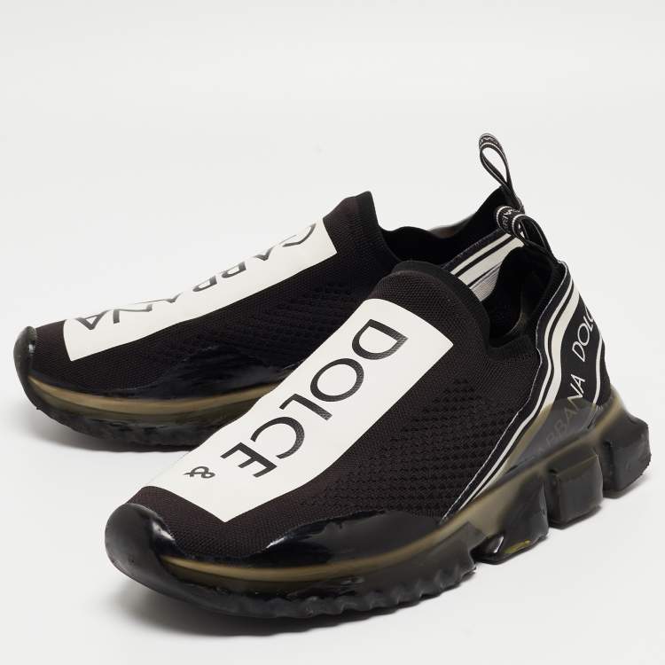 Pre Owned Dolce & Gabbana Black/White Knit Fabric Sorrento Sneakers Size 43