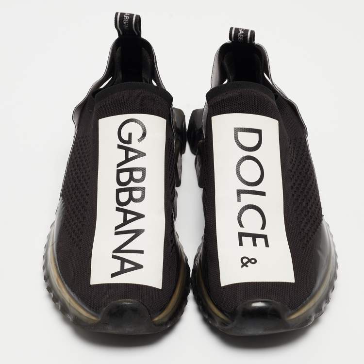 Pre Owned Dolce & Gabbana Black/White Knit Fabric Sorrento Sneakers Size 43