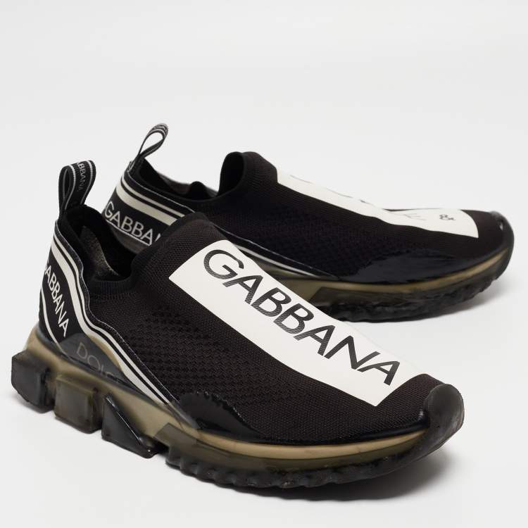 Pre Owned Dolce & Gabbana Black/White Knit Fabric Sorrento Sneakers Size 43