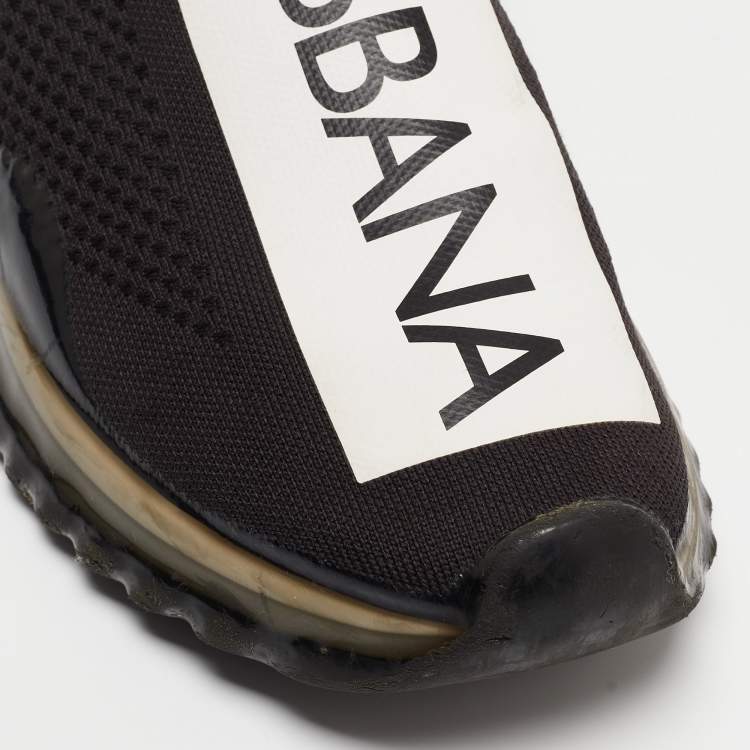 Pre Owned Dolce & Gabbana Black/White Knit Fabric Sorrento Sneakers Size 43