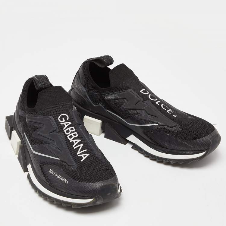 Pre Owned Dolce & Gabbana Black Knit Fabric Sorrento Slip On Sneakers Size 40