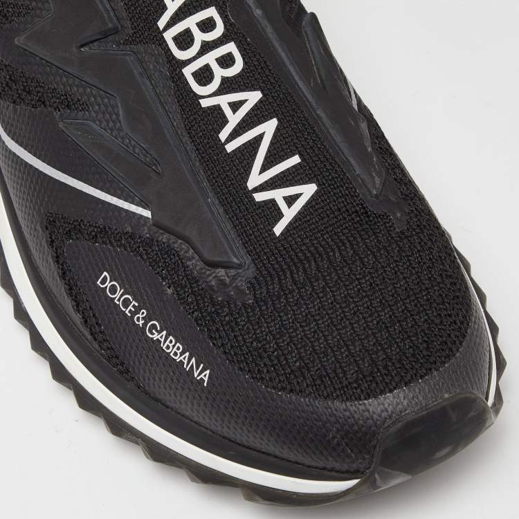 Pre Owned Dolce & Gabbana Black Knit Fabric Sorrento Slip On Sneakers Size 40