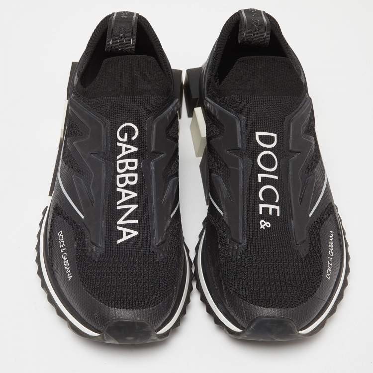 Pre Owned Dolce & Gabbana Black Knit Fabric Sorrento Slip On Sneakers Size 40