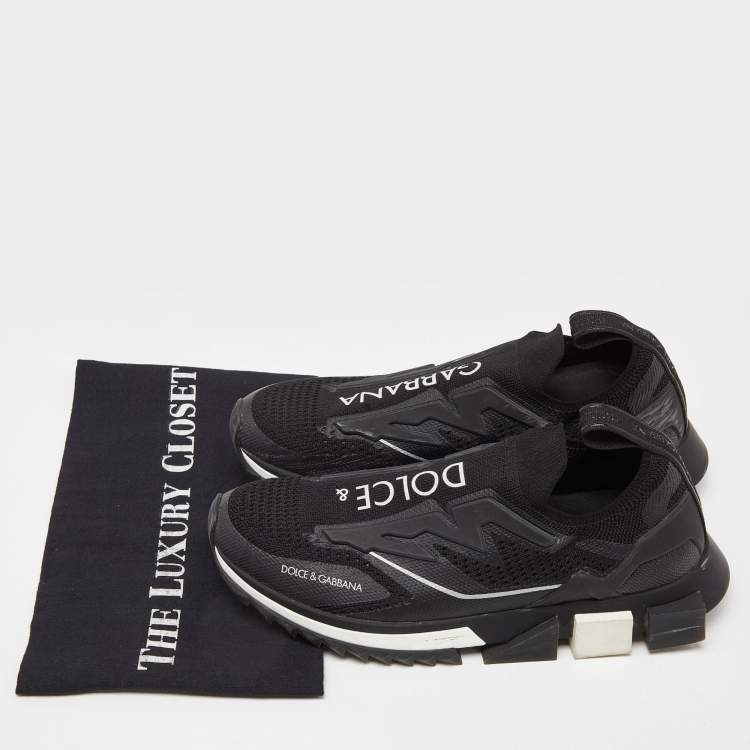 Pre Owned Dolce & Gabbana Black Knit Fabric Sorrento Slip On Sneakers Size 40