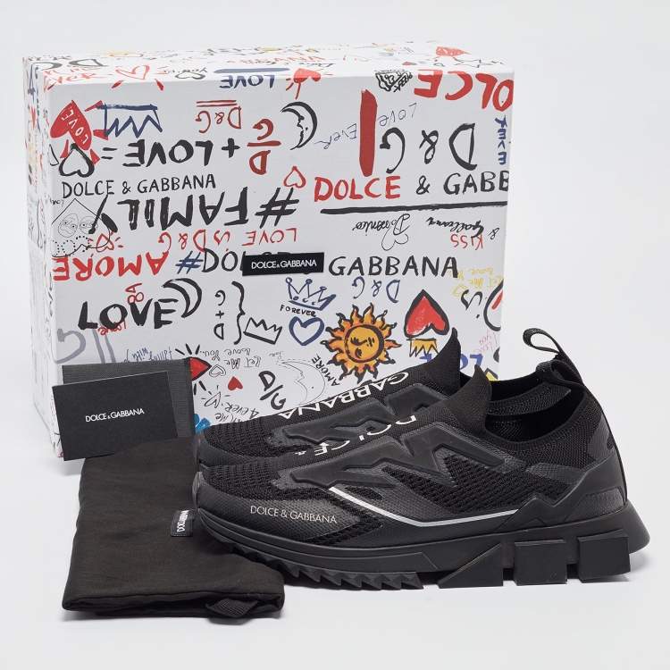 Pre Owned Dolce and Gabbana Black Knit Fabric Sorrento Sneakers Size 41