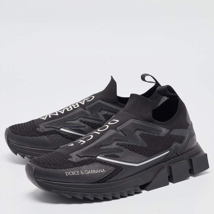 Pre Owned Dolce and Gabbana Black Knit Fabric Sorrento Sneakers Size 41