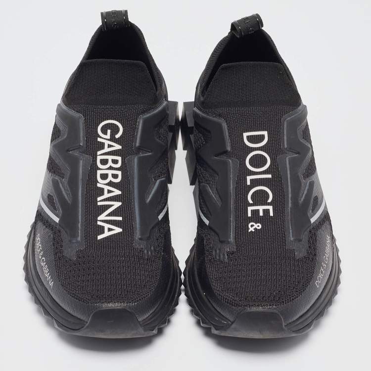Pre Owned Dolce and Gabbana Black Knit Fabric Sorrento Sneakers Size 41