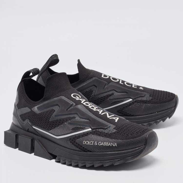 Pre Owned Dolce and Gabbana Black Knit Fabric Sorrento Sneakers Size 41