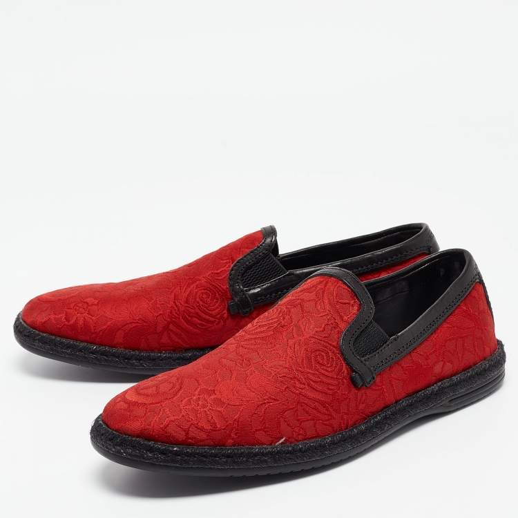 Pre Owned Dolce & Gabbana Red Floral Jacquard Fabric Espadrille Loafers Size 40