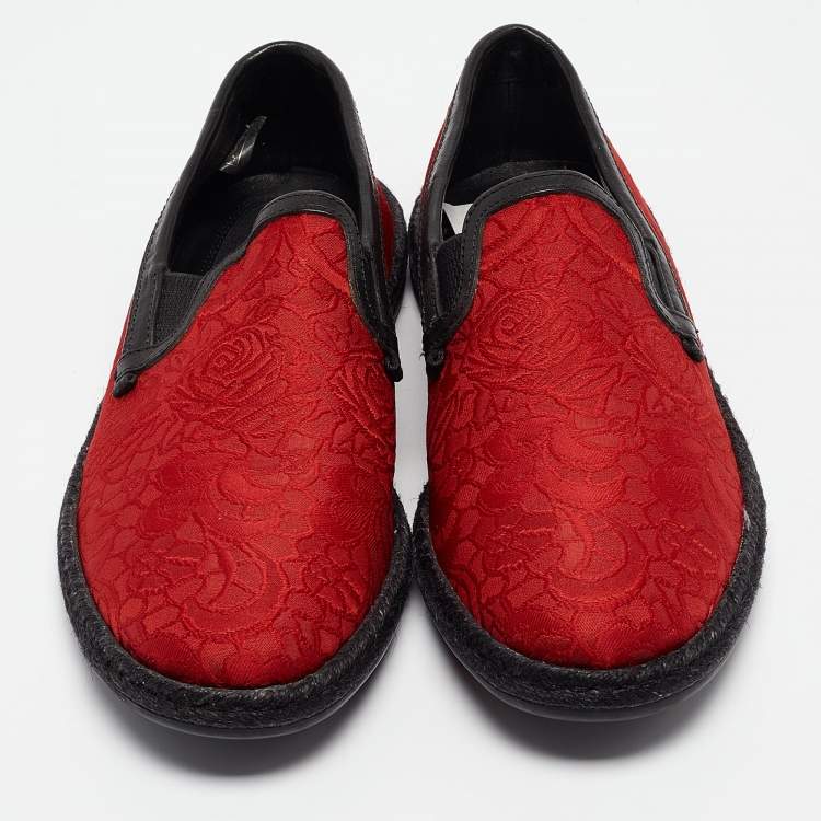 Pre Owned Dolce & Gabbana Red Floral Jacquard Fabric Espadrille Loafers Size 40