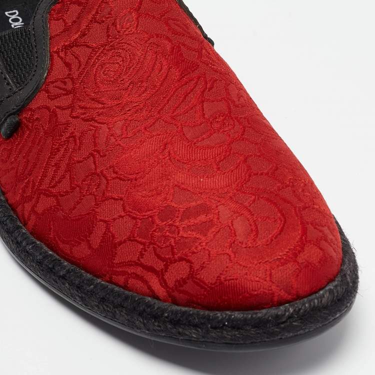 Pre Owned Dolce & Gabbana Red Floral Jacquard Fabric Espadrille Loafers Size 40
