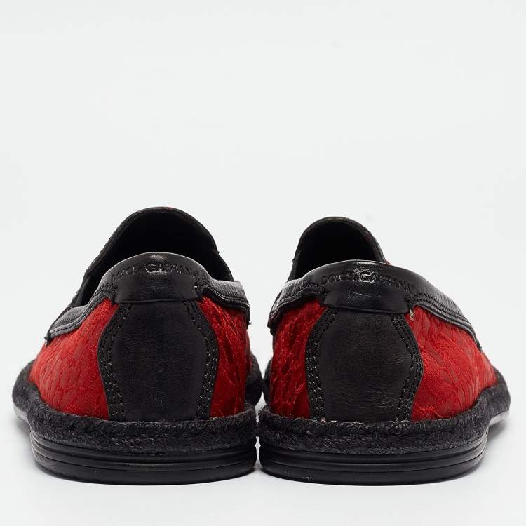 Pre Owned Dolce & Gabbana Red Floral Jacquard Fabric Espadrille Loafers Size 40