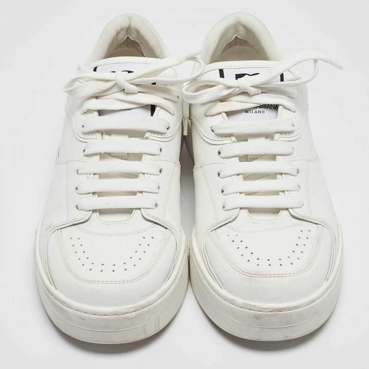 Pre Owned Dolce & Gabbana White Leather Low Top Sneakers Size 42.5