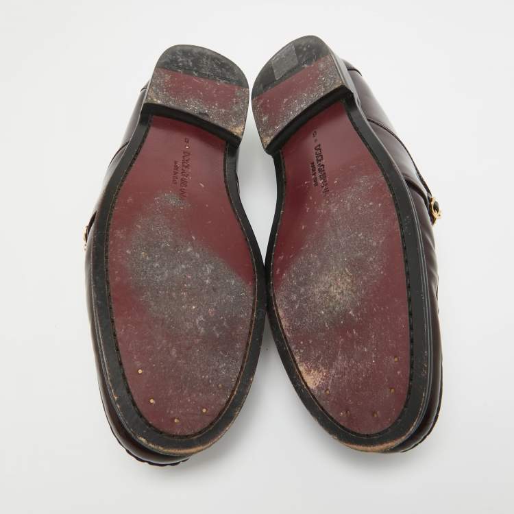 Pre Owned Dolce & Gabbana Burgundy Patent DG Chain Slip On Loafers Size 42