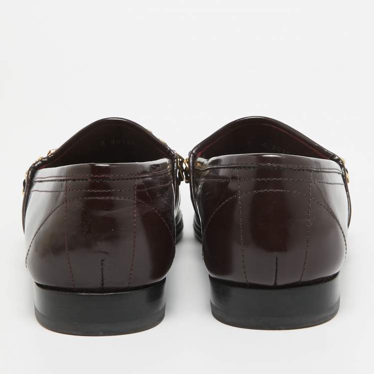 Pre Owned Dolce & Gabbana Burgundy Patent DG Chain Slip On Loafers Size 42