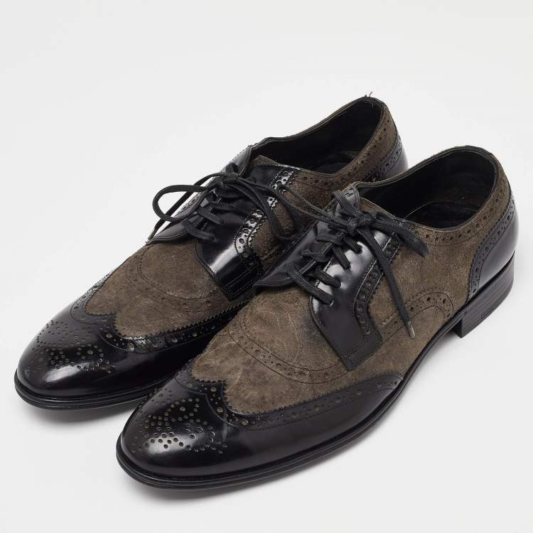 Pre Owned Dolce & Gabbana Black/Grey Brogue Leather and Suede Lace Up Derby Size 43