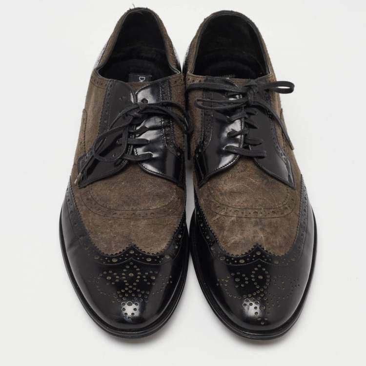Pre Owned Dolce & Gabbana Black/Grey Brogue Leather and Suede Lace Up Derby Size 43