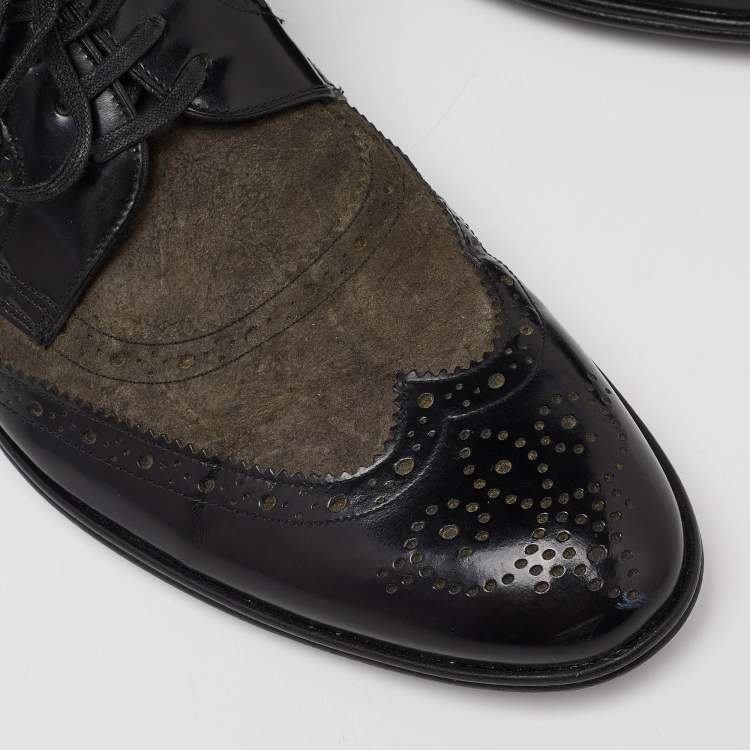 Pre Owned Dolce & Gabbana Black/Grey Brogue Leather and Suede Lace Up Derby Size 43