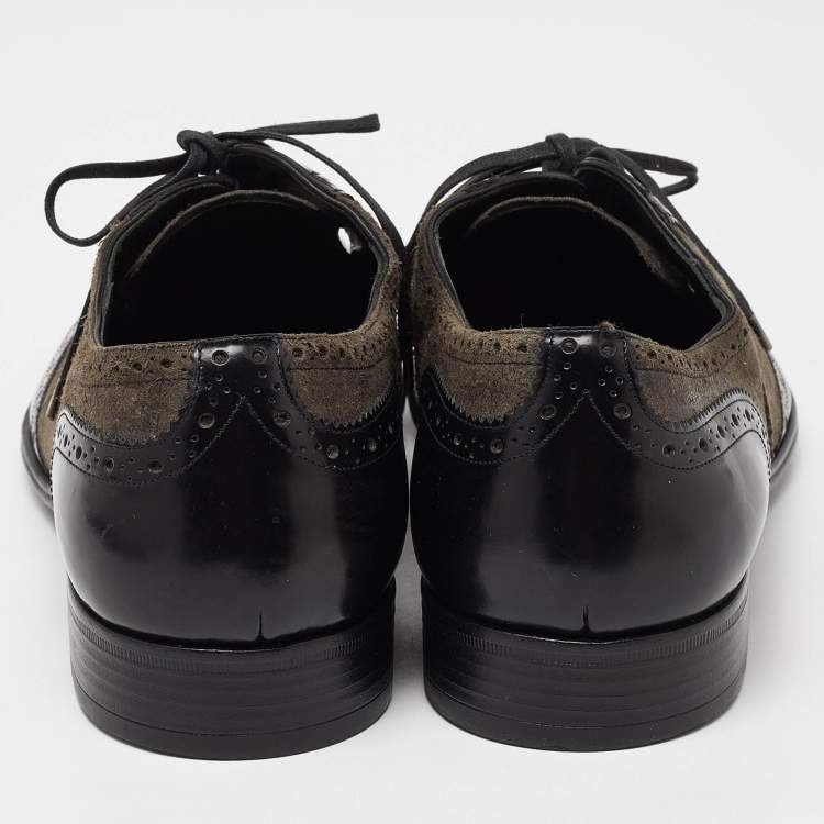 Pre Owned Dolce & Gabbana Black/Grey Brogue Leather and Suede Lace Up Derby Size 43