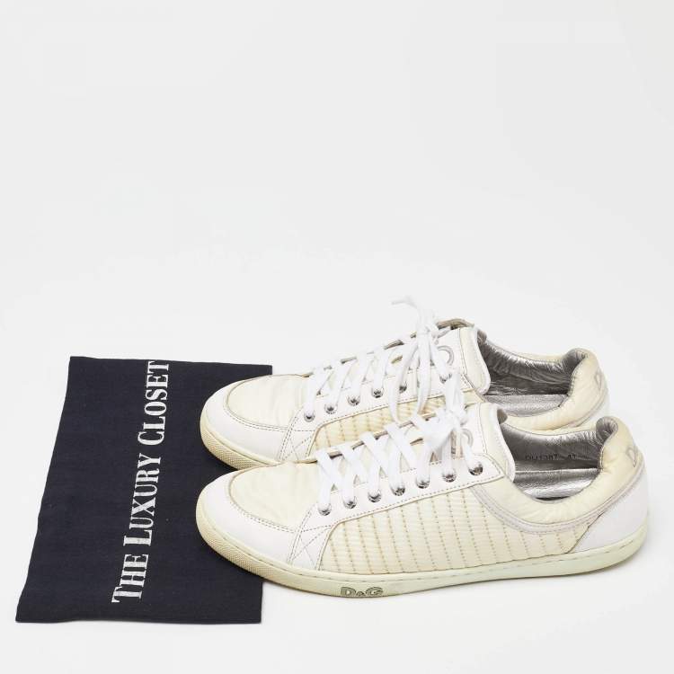 Pre Owned Dolce & Gabbana White Leather and Nylon Low Top Sneakers Size 41