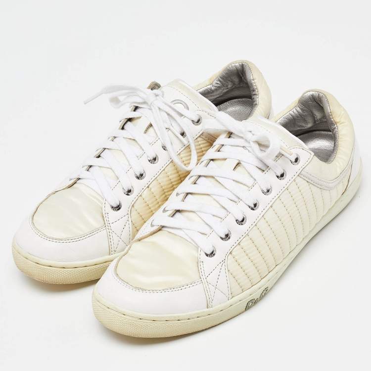 Pre Owned Dolce & Gabbana White Leather and Nylon Low Top Sneakers Size 41
