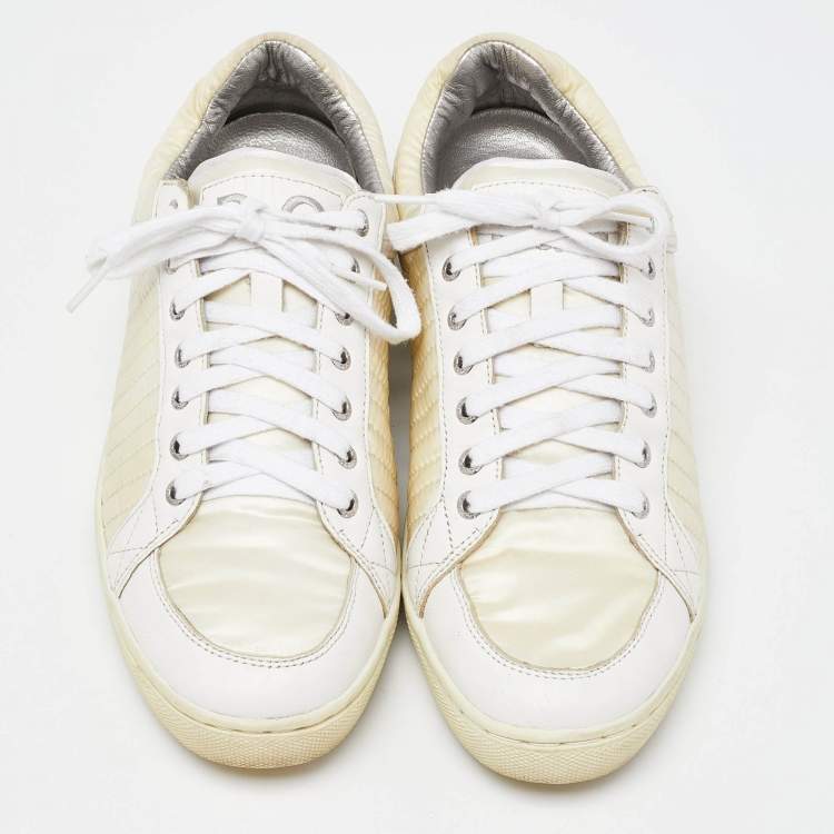 Pre Owned Dolce & Gabbana White Leather and Nylon Low Top Sneakers Size 41