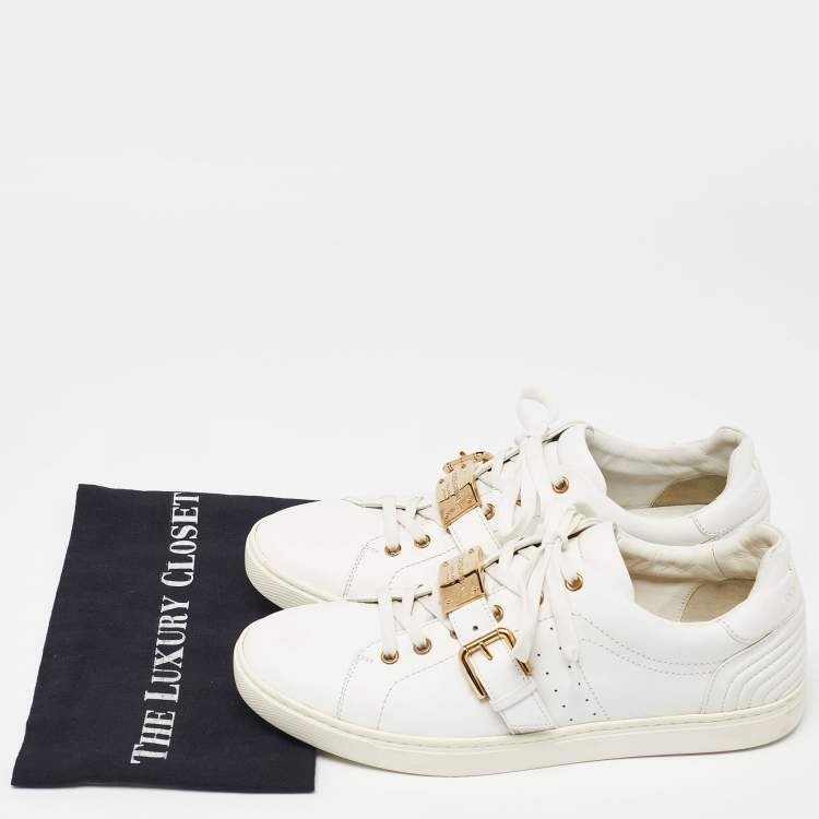 Pre Owned Dolce and Gabbana White Leather Buckle Detail Low Top Sneakers Size 43